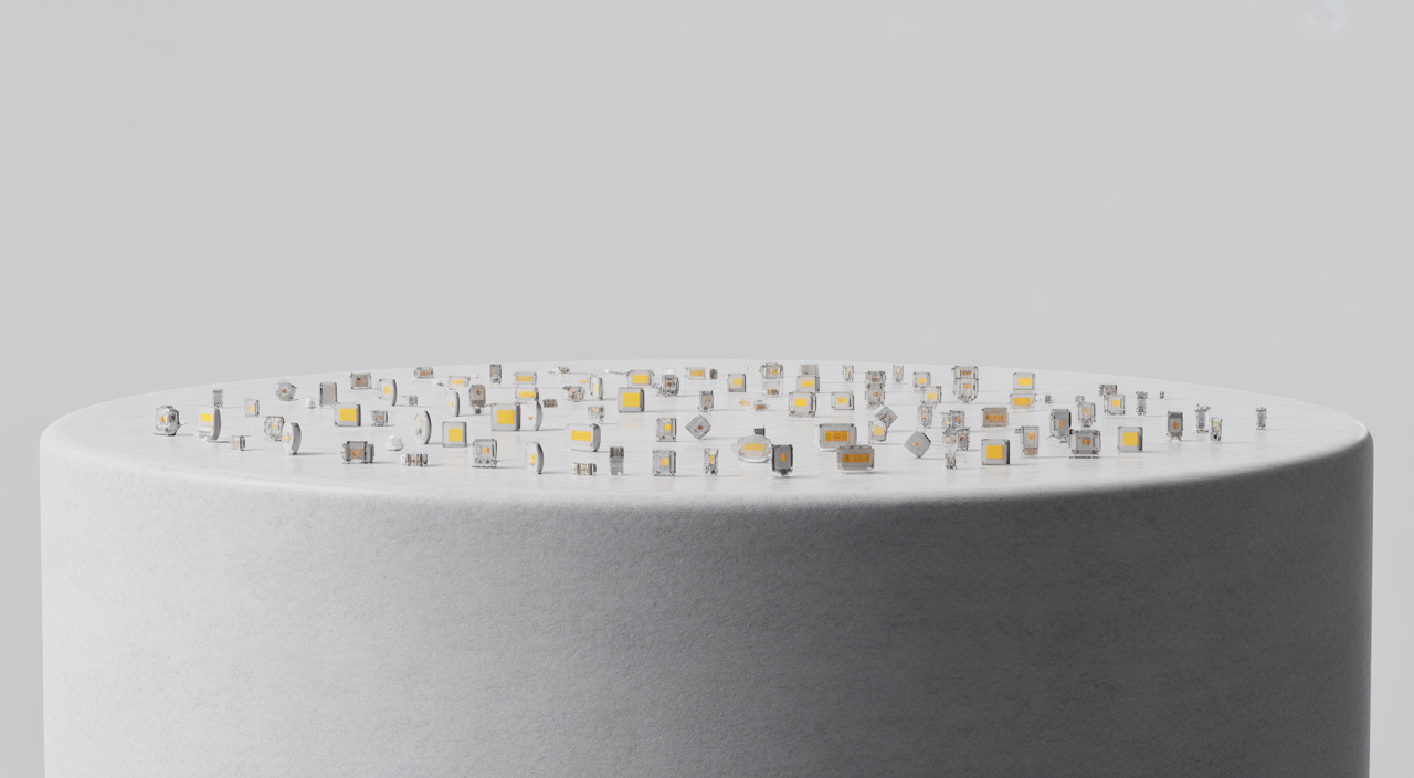Mini LED lights illuminating a miniature model.