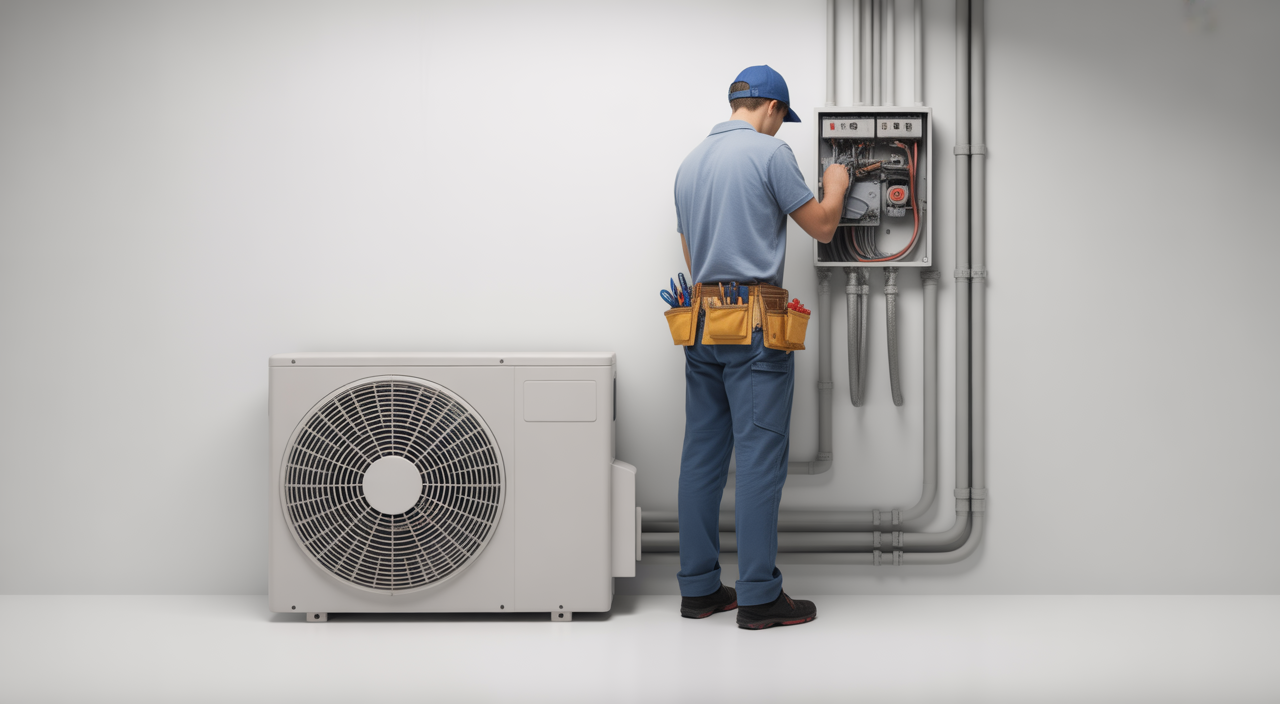 Technician performing AC and electrical checks as part of an annual maintenance contract in Dubai