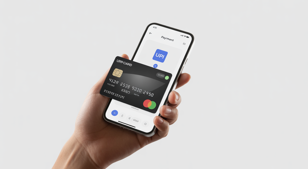 Illustration showing how a UPI credit card links to UPI apps for seamless daily payments